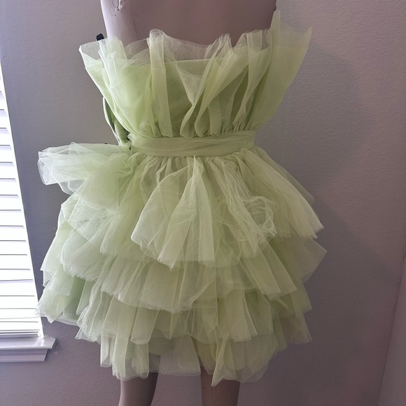 Lime Green Tulle Strapless Dress - Picture 2 of 6